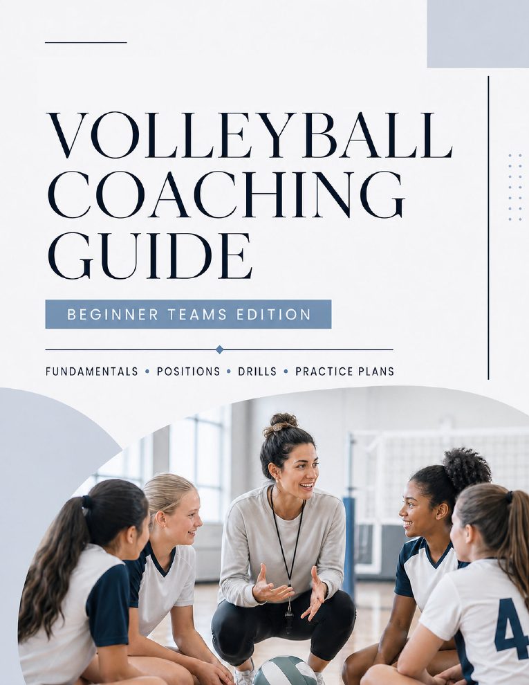 Full cover of Volleyball Coaching Guide: Beginner Teams Edition, showing a coach talking with her team